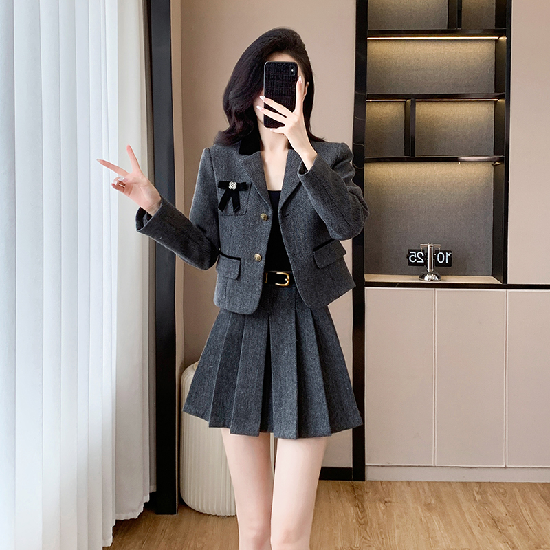 Woolen belt autumn and winter coat 2pcs set