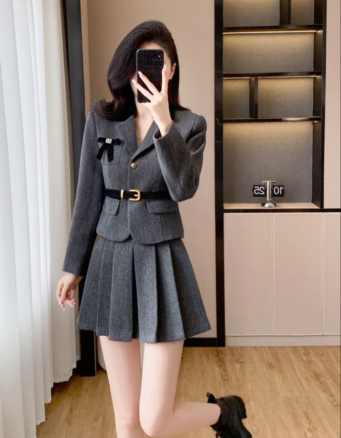 Woolen belt autumn and winter coat 2pcs set