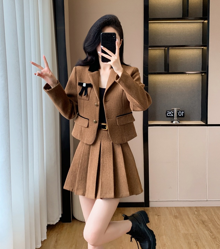 Woolen belt autumn and winter coat 2pcs set