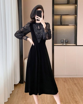 Elegant splice lace temperament gauze dress