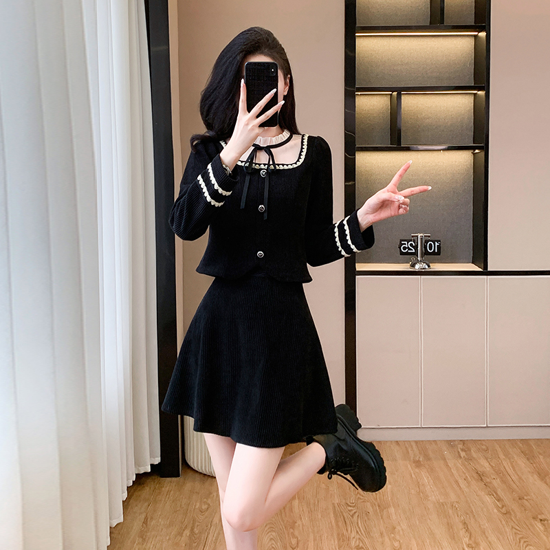 Temperament coat autumn and winter short skirt 2pcs set