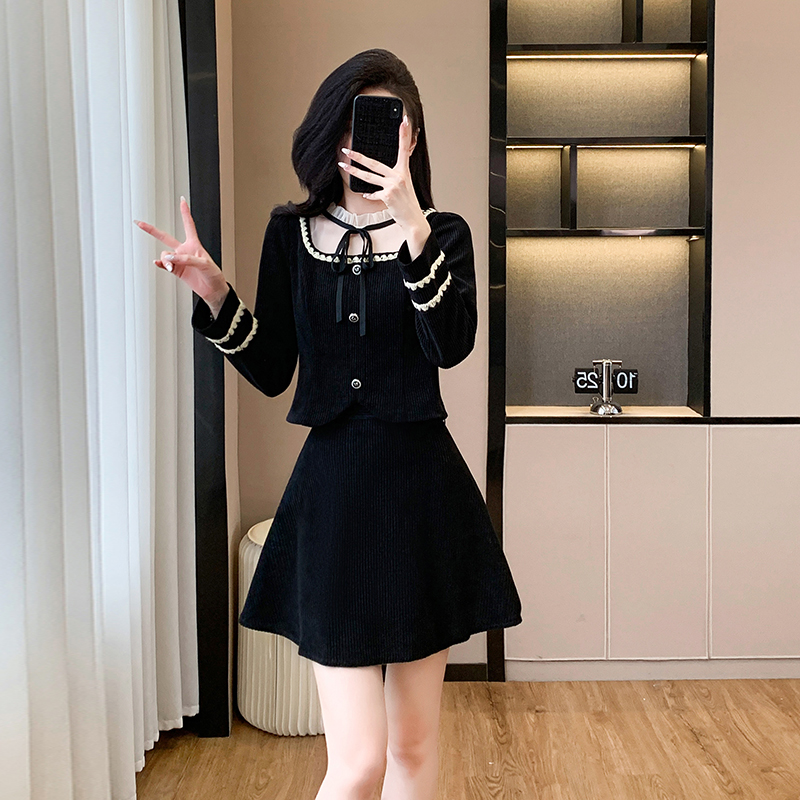 Temperament coat autumn and winter short skirt 2pcs set