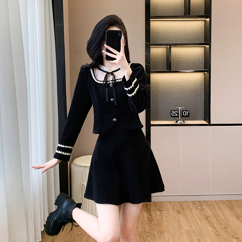 Temperament coat autumn and winter short skirt 2pcs set