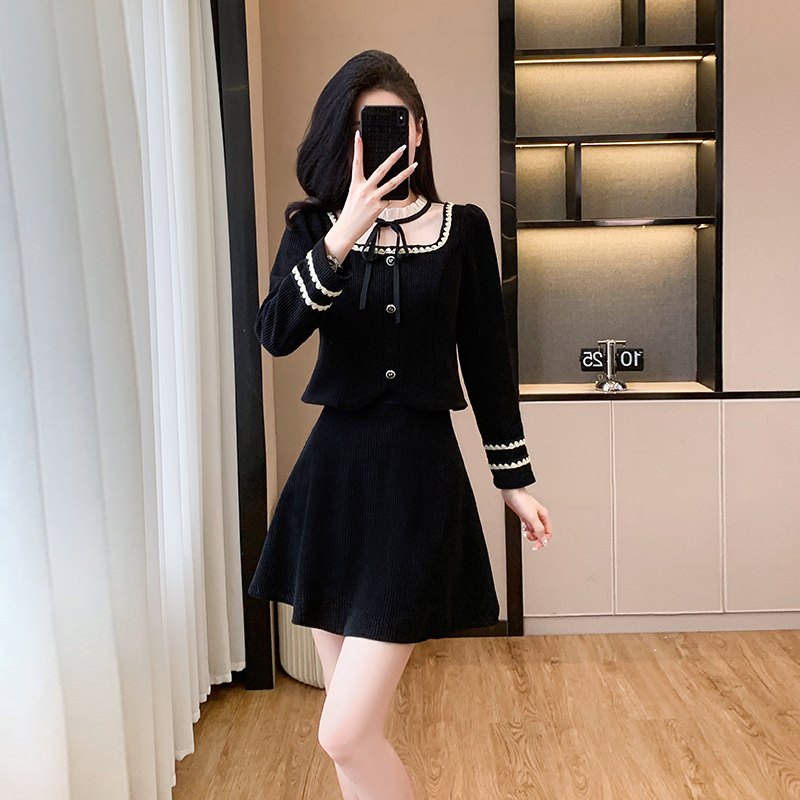 Temperament coat autumn and winter short skirt 2pcs set