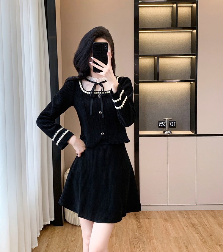 Temperament coat autumn and winter short skirt 2pcs set