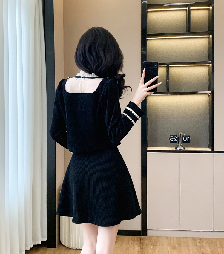 Temperament coat autumn and winter short skirt 2pcs set