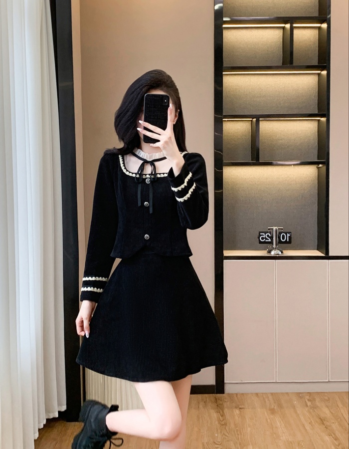 Temperament coat autumn and winter short skirt 2pcs set