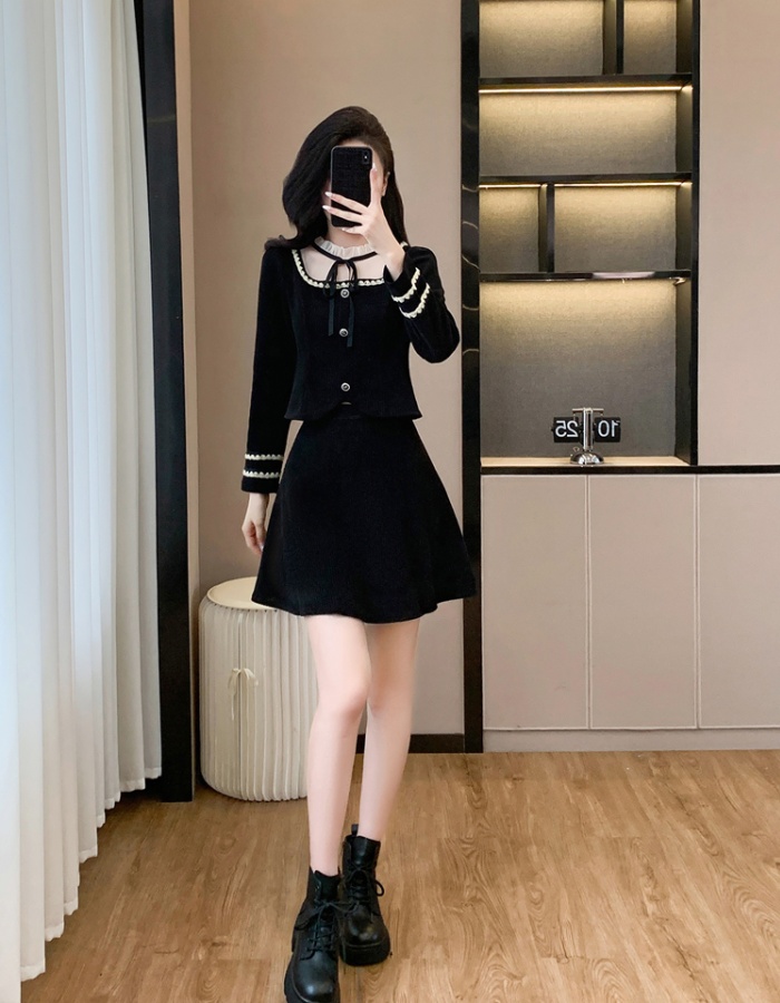 Temperament coat autumn and winter short skirt 2pcs set