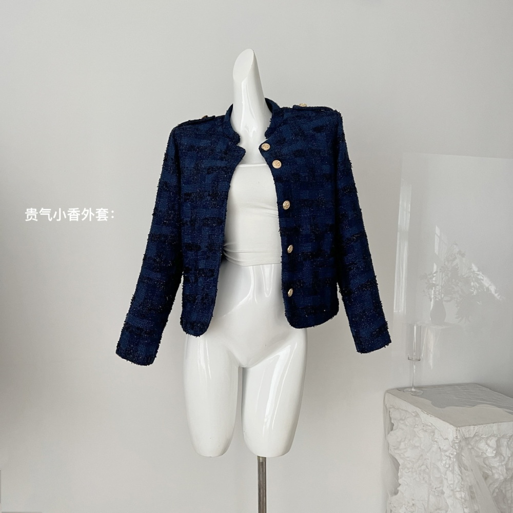 Gold buckle navy blue coat chanelstyle tops