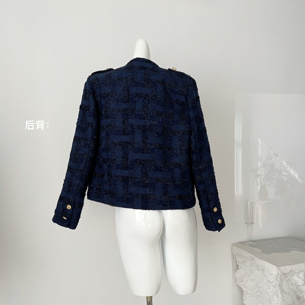 Gold buckle navy blue coat chanelstyle tops