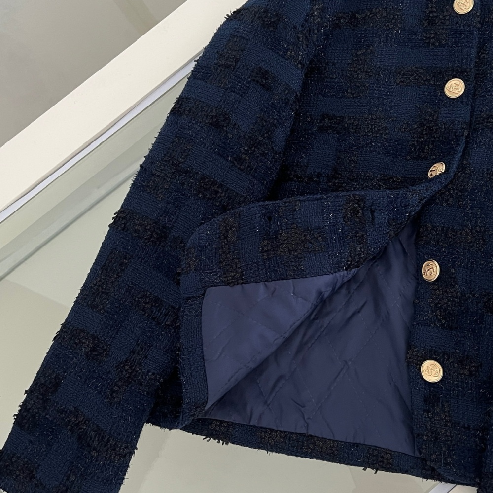 Gold buckle navy blue coat chanelstyle tops