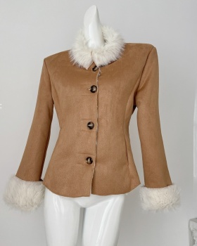 Plush autumn and winter slim thermal khaki coat