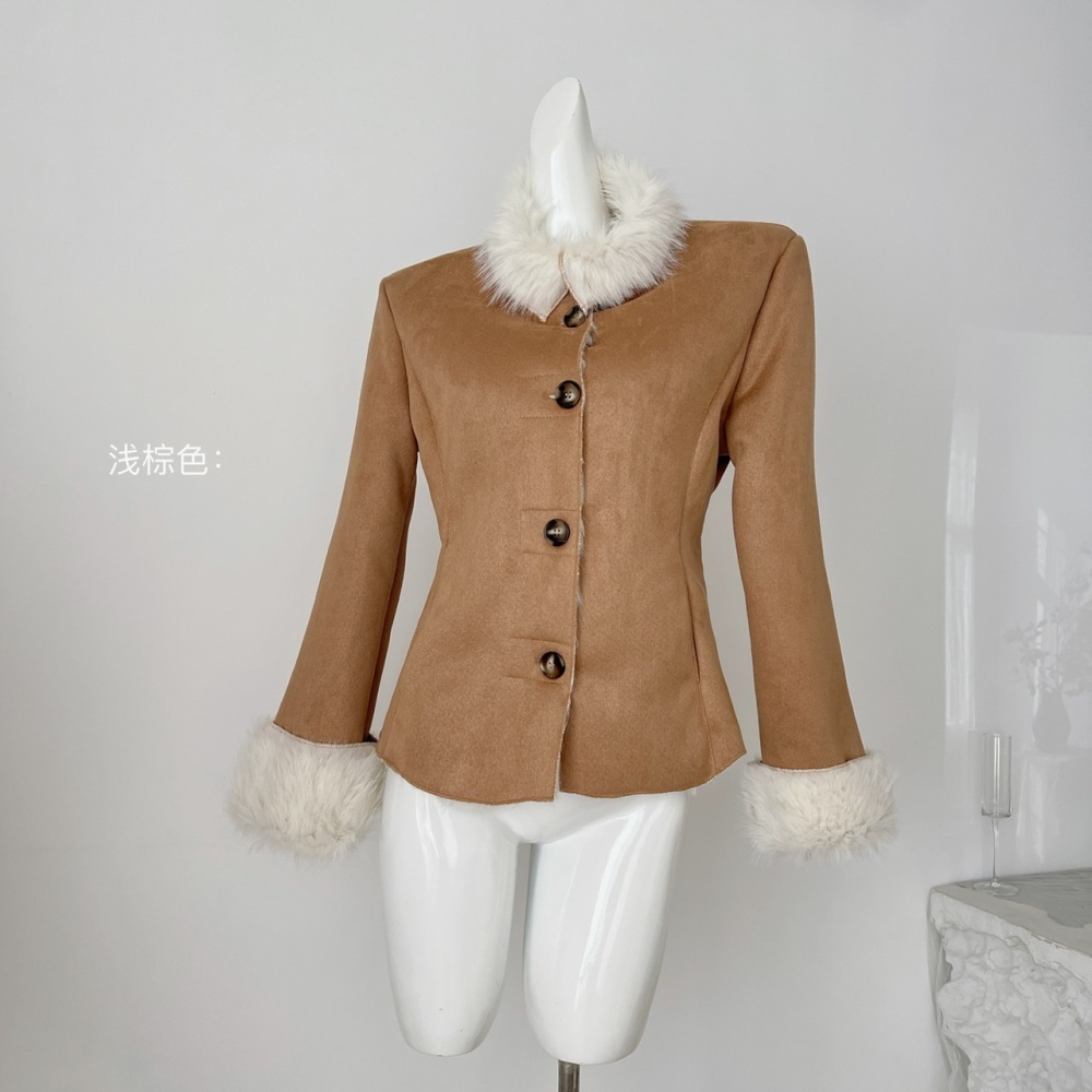 Plush autumn and winter slim thermal khaki coat