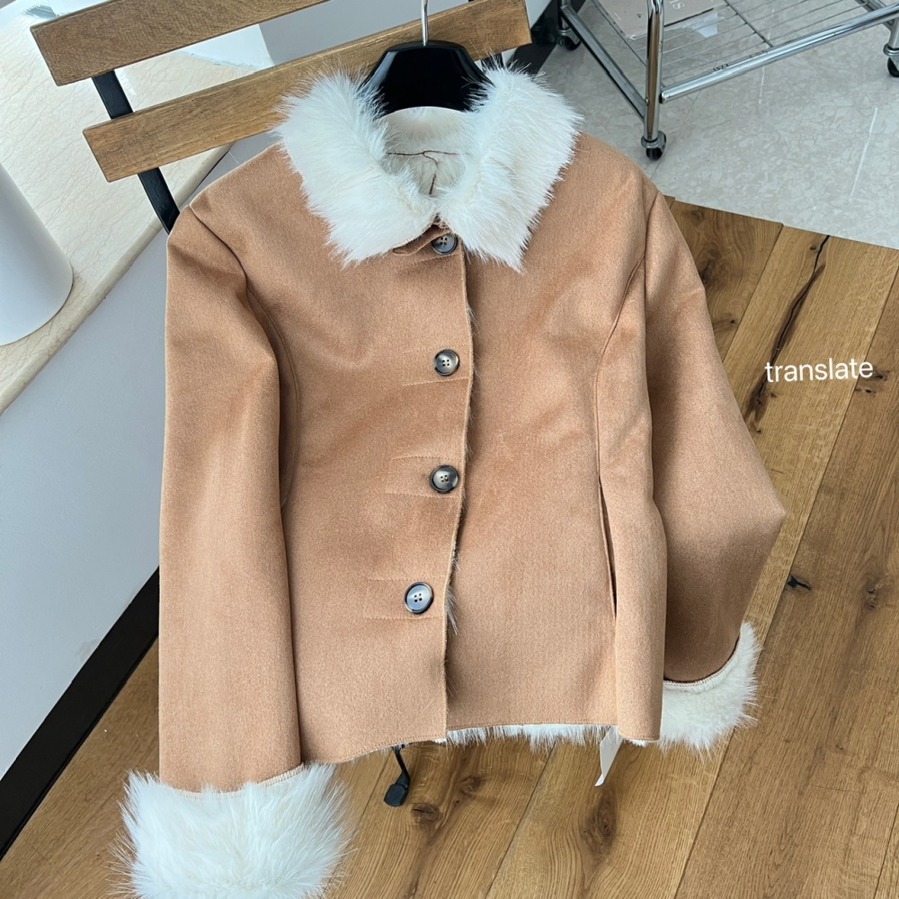 Plush autumn and winter slim thermal khaki coat