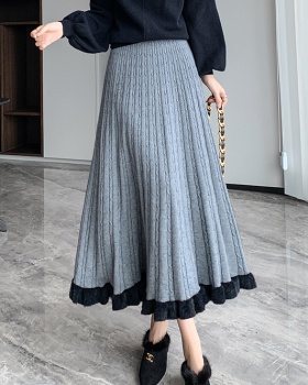 Mink hair knitted big skirt pleated skirt for women