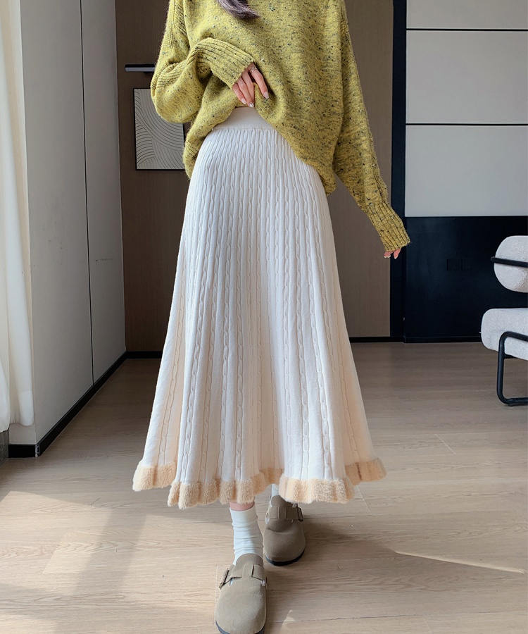 Mink hair knitted big skirt pleated skirt for women