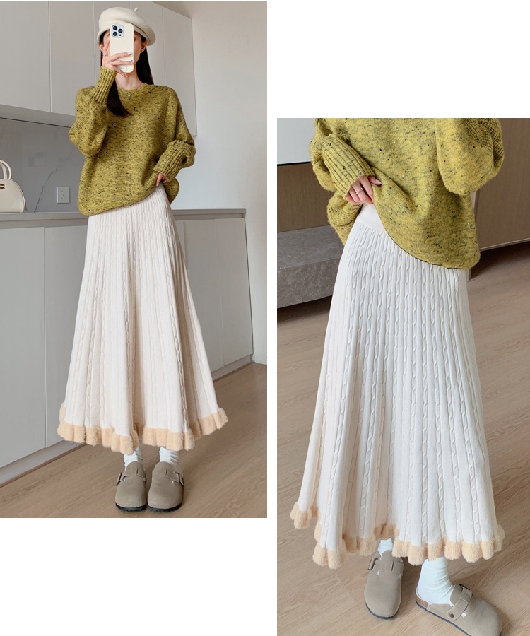 Mink hair knitted big skirt pleated skirt for women