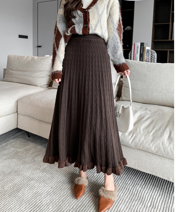 Mink hair knitted big skirt pleated skirt for women