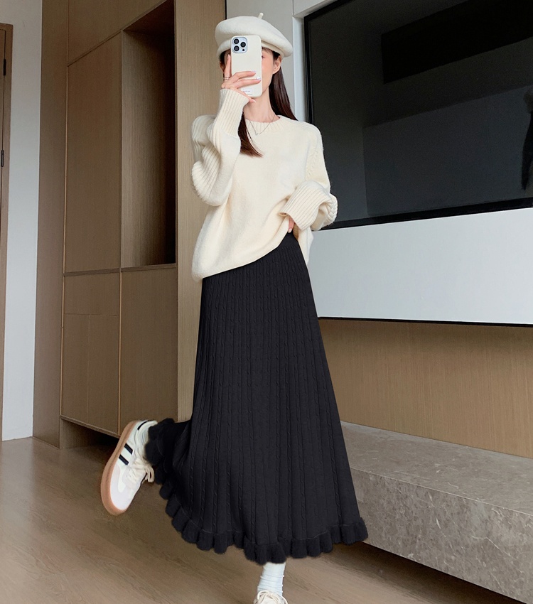 Mink hair knitted big skirt pleated skirt for women