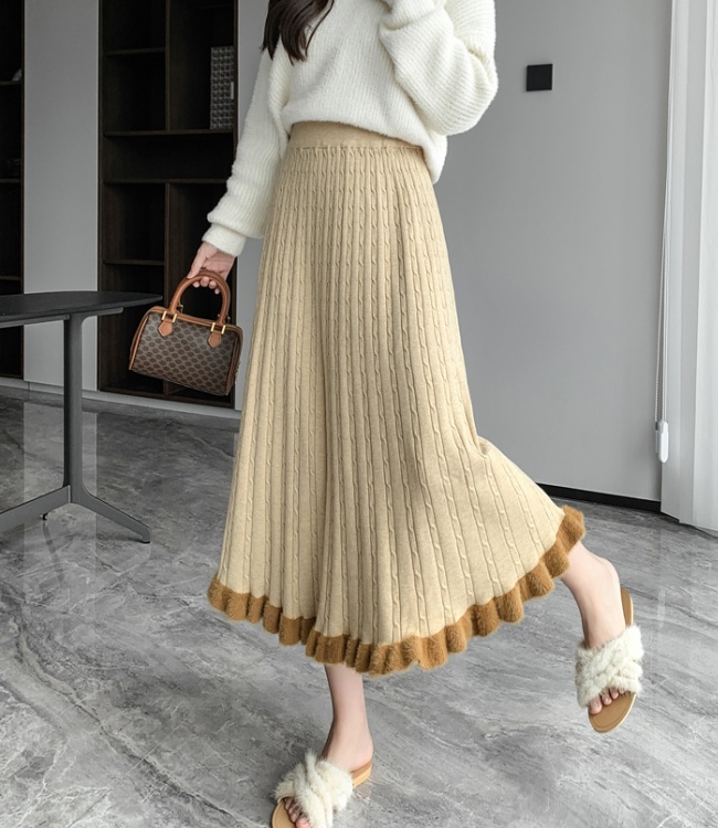 Mink hair knitted big skirt pleated skirt for women