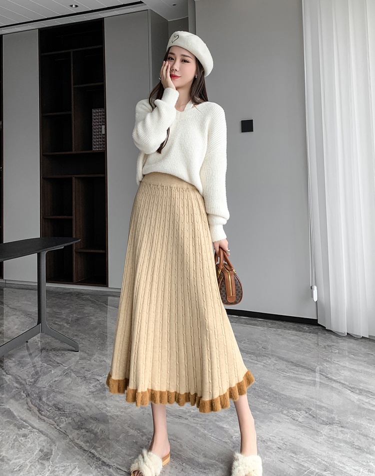 Mink hair knitted big skirt pleated skirt for women