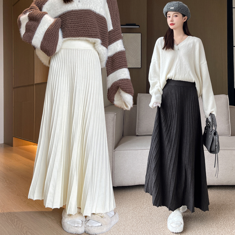 Knitted autumn and winter skirt slim thick long skirt