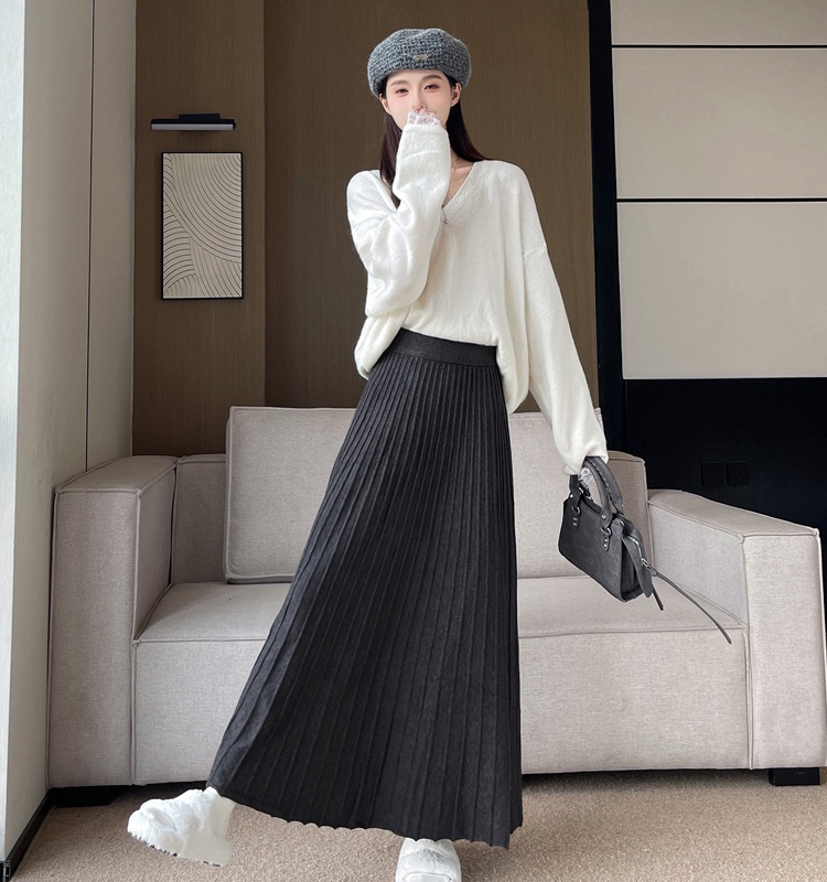 Knitted autumn and winter skirt slim thick long skirt