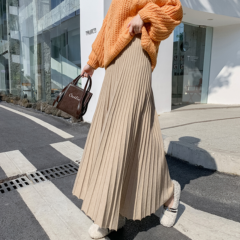 Knitted autumn and winter skirt slim thick long skirt