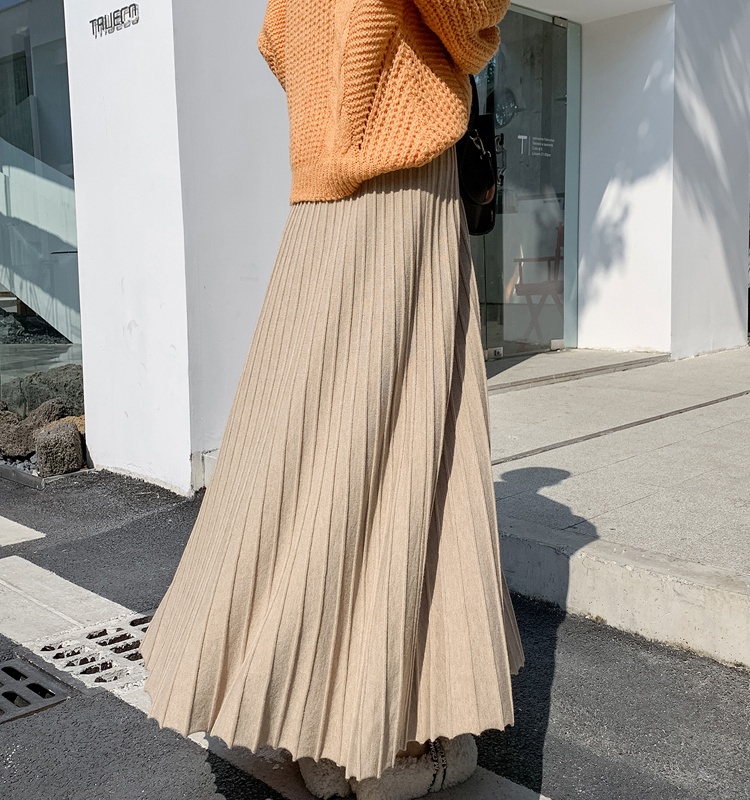 Knitted autumn and winter skirt slim thick long skirt