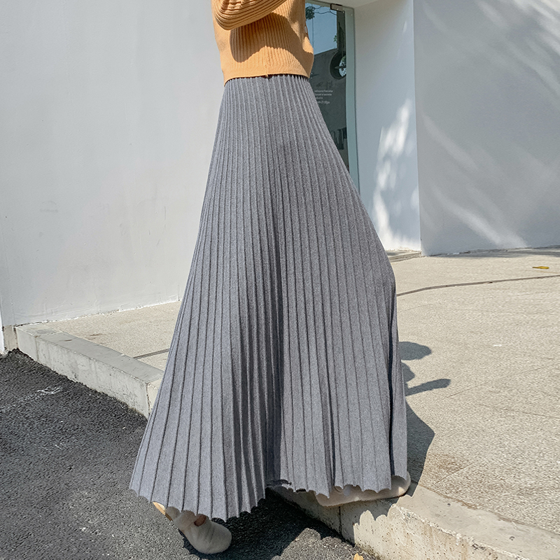 Knitted autumn and winter skirt slim thick long skirt