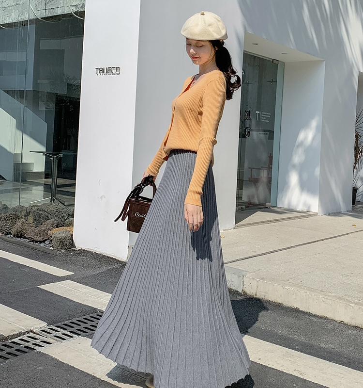 Knitted autumn and winter skirt slim thick long skirt