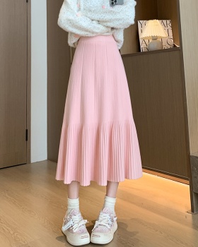 Slim knitted pleated A-line autumn and winter long skirt for women