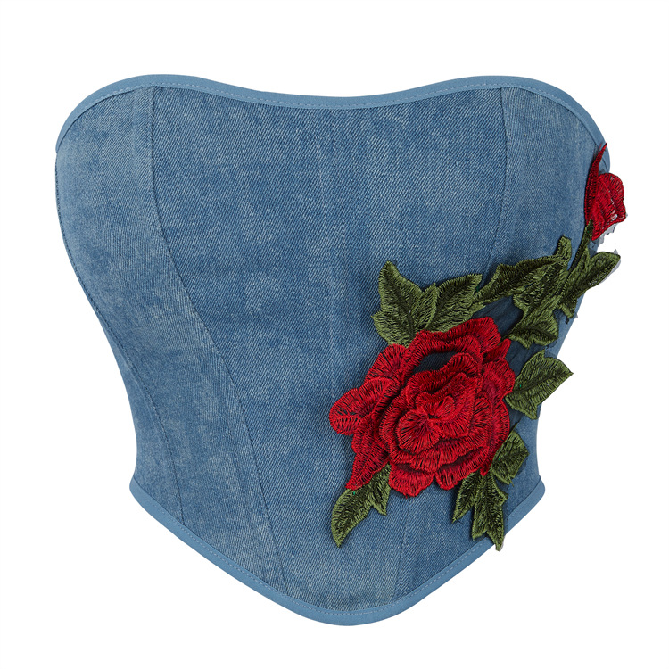 Breast care court style wrapped chest rose denim blue tops