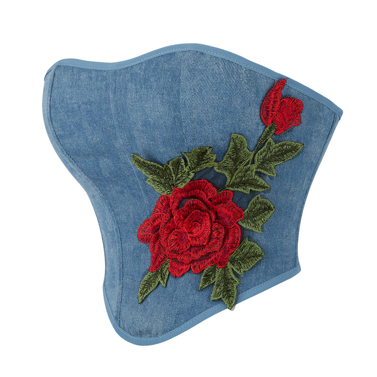 Breast care court style wrapped chest rose denim blue tops