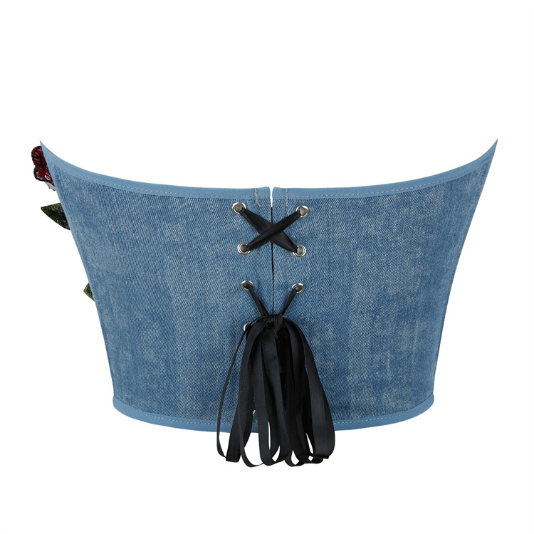 Breast care court style wrapped chest rose denim blue tops