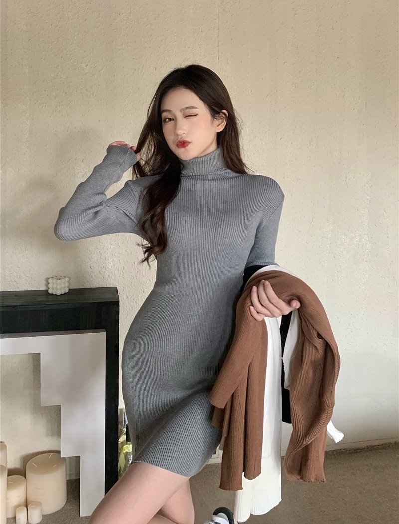 Slim enticement split high collar autumn and winter dress