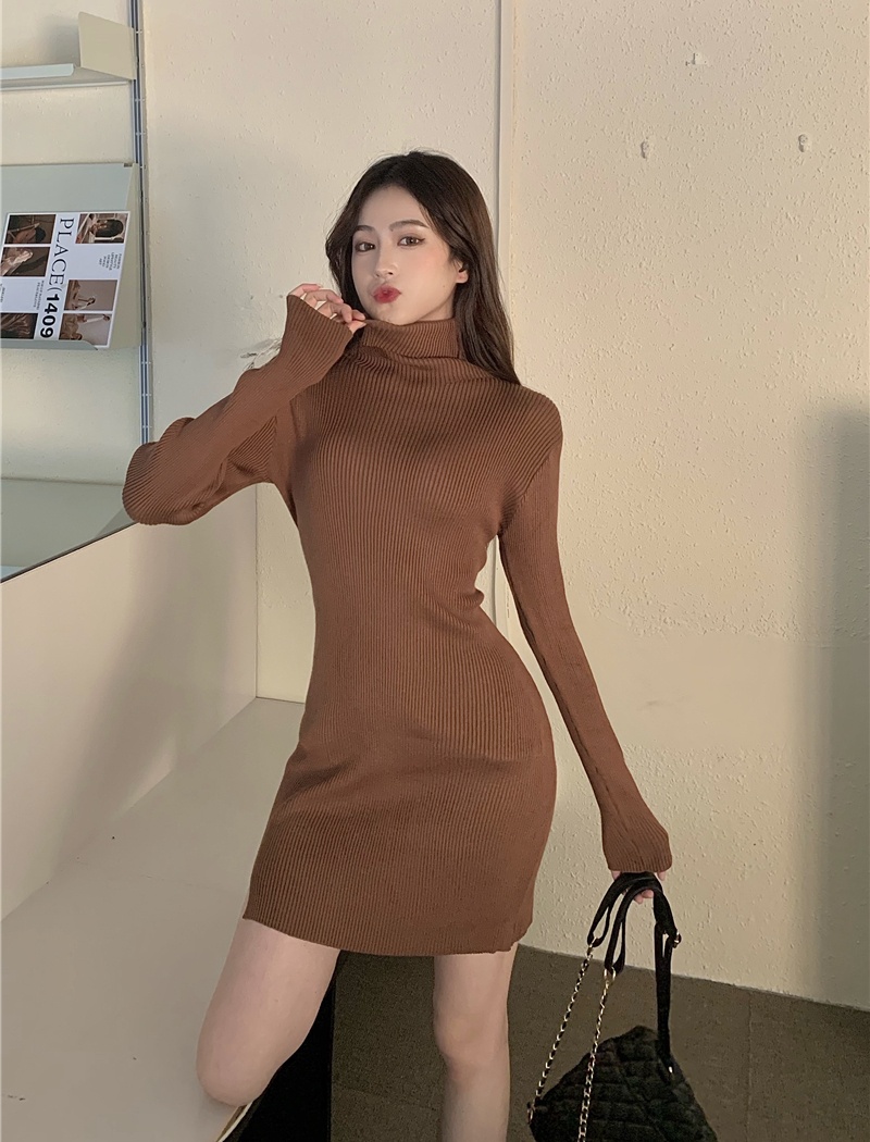 Slim enticement split high collar autumn and winter dress