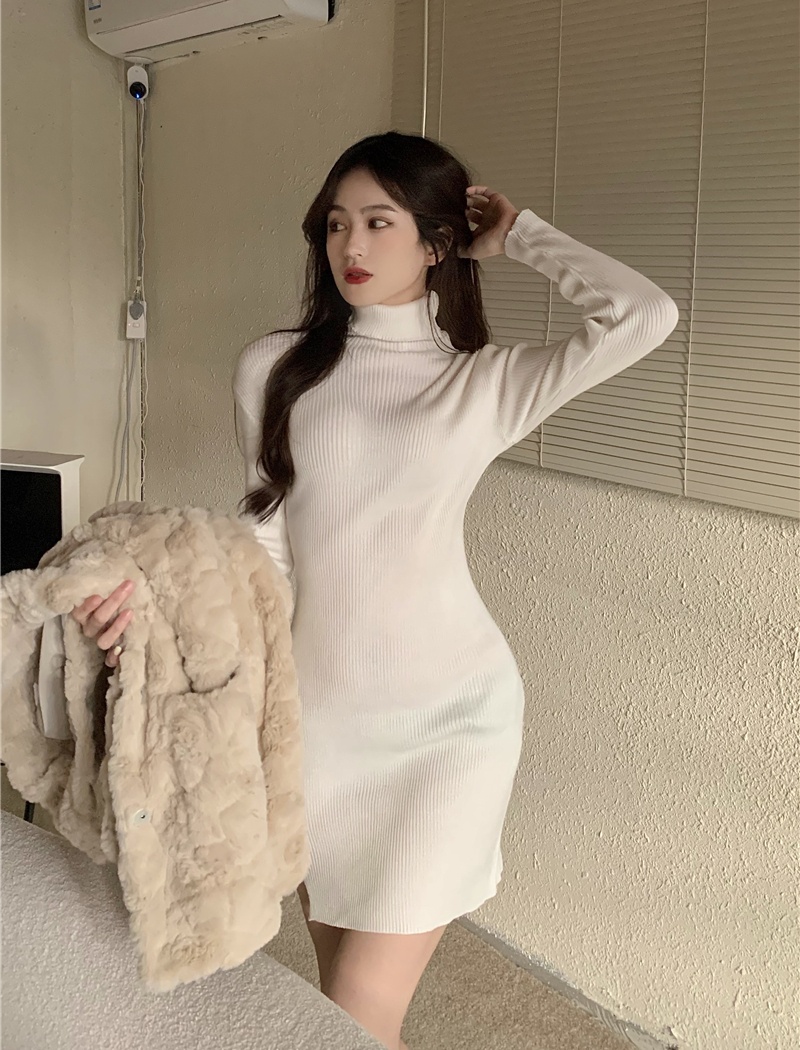 Slim enticement split high collar autumn and winter dress