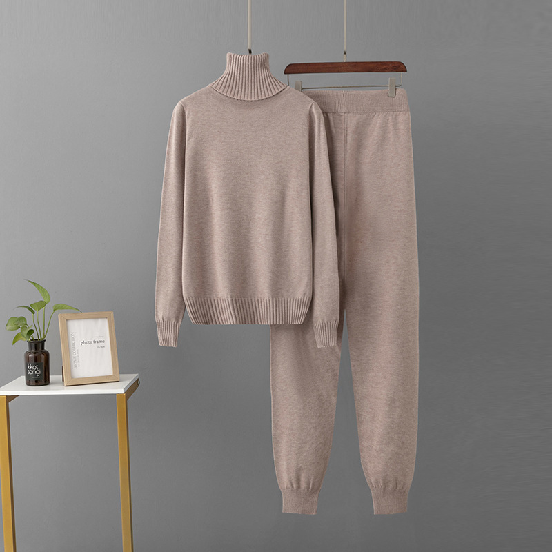 Loose high waist sweater knitwear pants a set for women