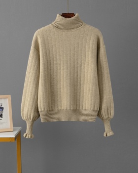 Pit stripe high collar lazy plus velvet sweater