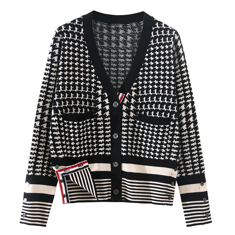 Spring black-white coat V-neck cardigan for women