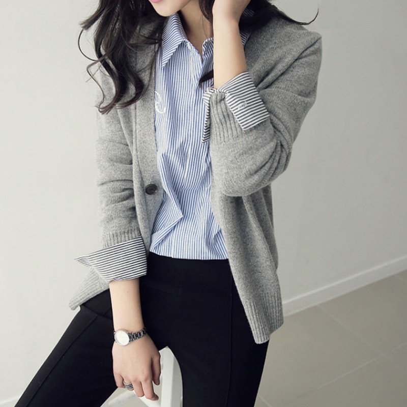 Thick long sleeve short coat Korean style loose cardigan for women