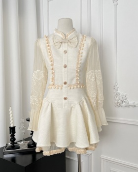 Pinched waist doll collar lady dress bow chanelstyle dress