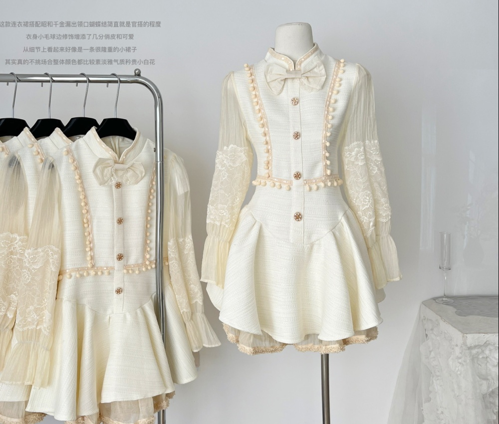 Pinched waist doll collar lady dress bow chanelstyle dress