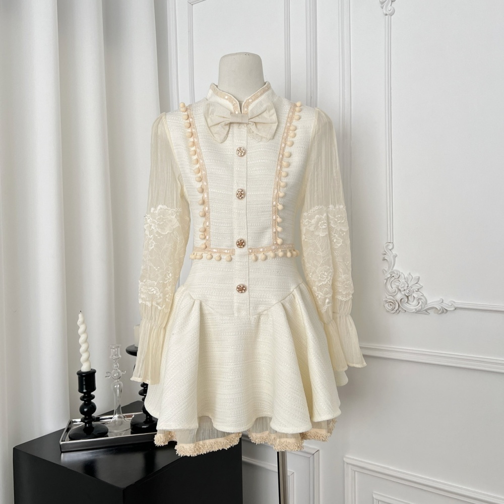 Pinched waist doll collar lady dress bow chanelstyle dress