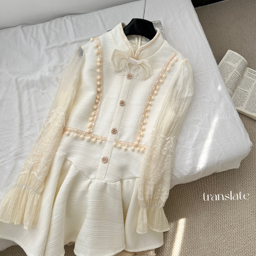 Pinched waist doll collar lady dress bow chanelstyle dress