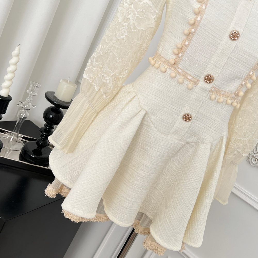 Pinched waist doll collar lady dress bow chanelstyle dress