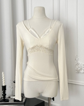 With chest pad sweater slim tops for women