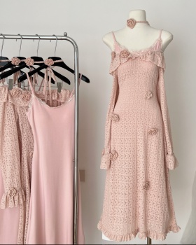 Rose long dress cartoon smock 2pcs set