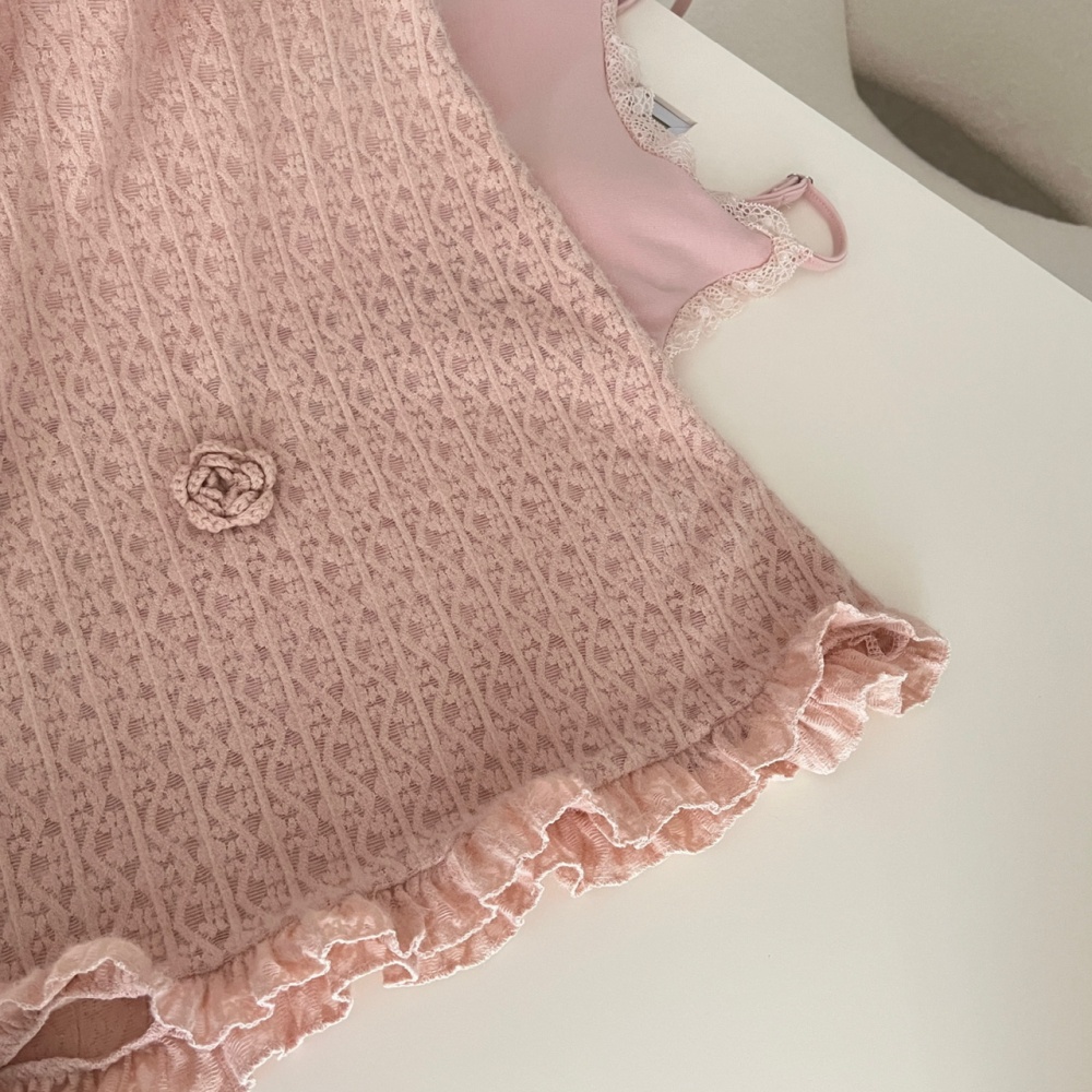 Rose long dress cartoon smock 2pcs set